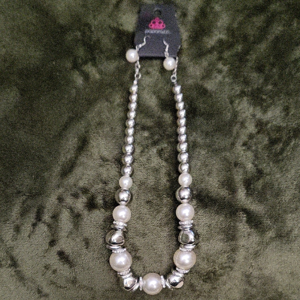 Paparazzi Silver and White Classic Beaded Necklace